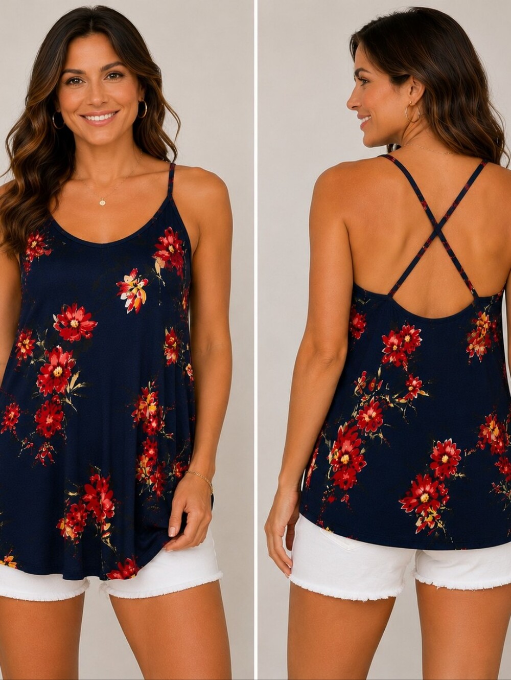 A-l-131 Papermoon 2X Navy Floral Swing Tank Top NWT Crisscross Back